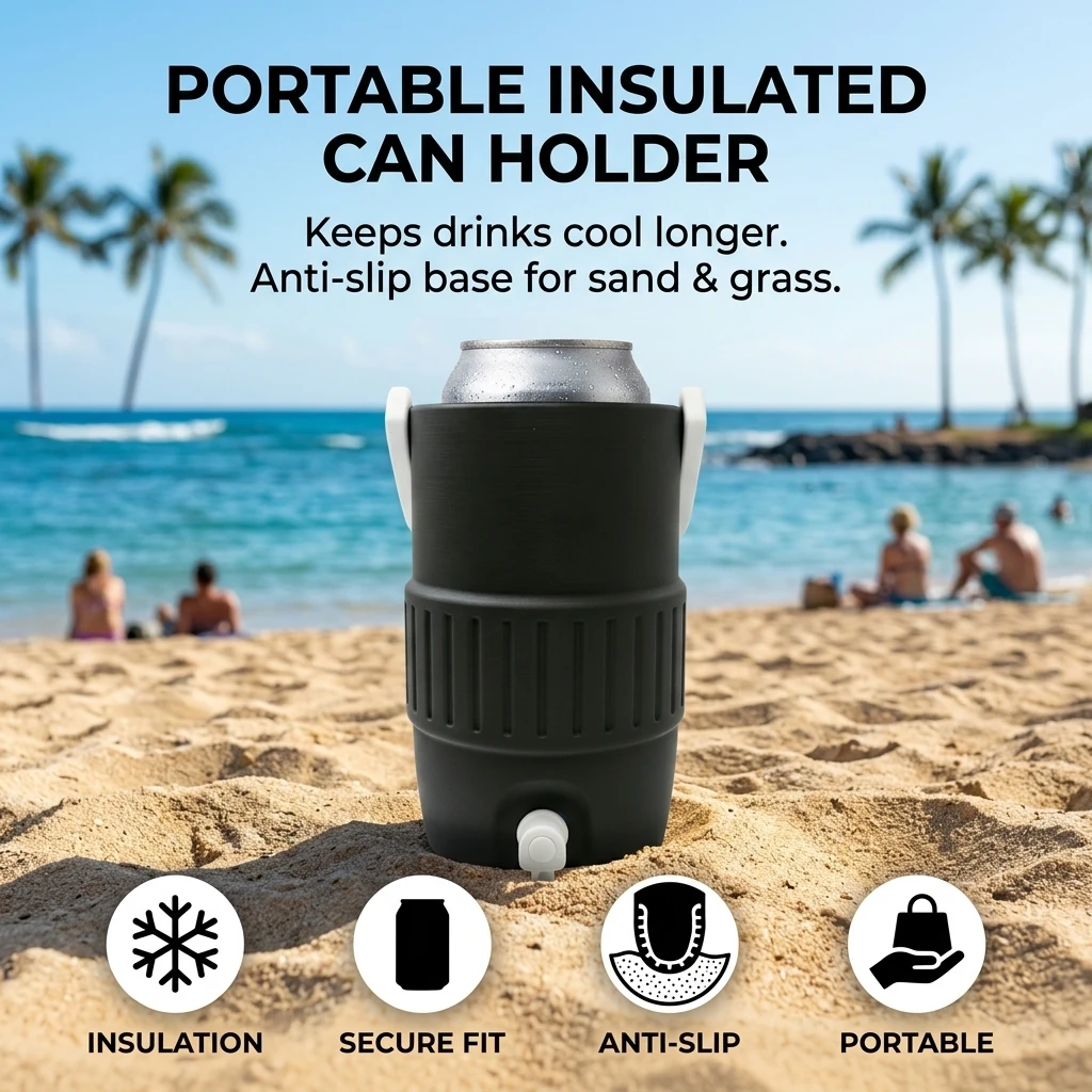 Beach Can Insulator Holder Portable Beverage Cooler Cup Stand Anti Slip Base for Outdoor Picnic Camping Travel Essentials