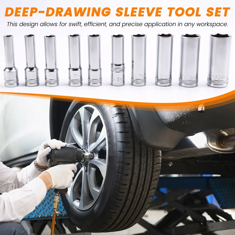 A19F-6-Point Impact Socket Set Impact Socket Set Socket Wrench Tool Outer Hexagonal Sleeve Set Socket Wrench