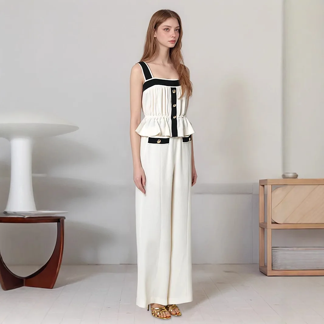 

Элегантные комплекты из 2 предметов для женщин: летняя одежда, топ без рукавов и брюки с широкими штанинами, модные спортивные костюмы для женщин.