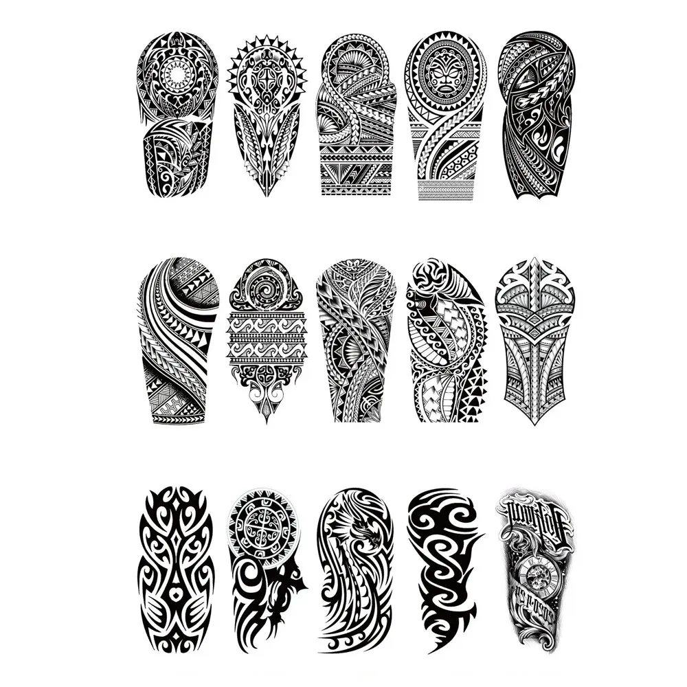 5pcs Waterproof Temporary Tattoo Sticker Mechanical Totem Black Maori Robot Soldier Body Art Arm Fake Tattoos Sleeve Women Men