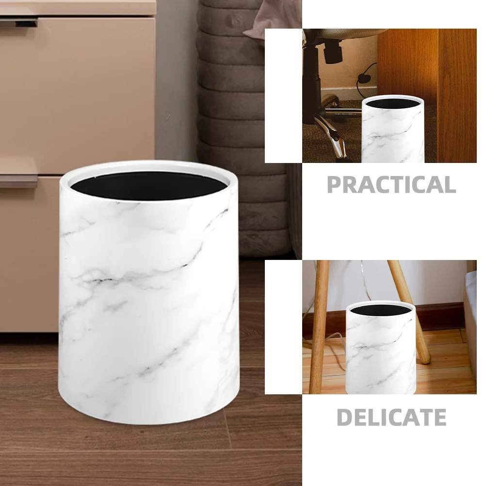 Marbling Trash Can Lidless Trash Can Marble Pattern Round Garbage Can Wastebasket