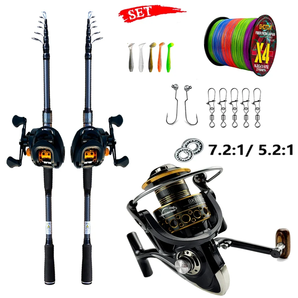 Fishing Rod Reel Combo1.8-3.0m Carbon Telescopic Fishing Pole 5.2:1/7.2:1 High Speed Reel With Full Fishing Tool For Beginners