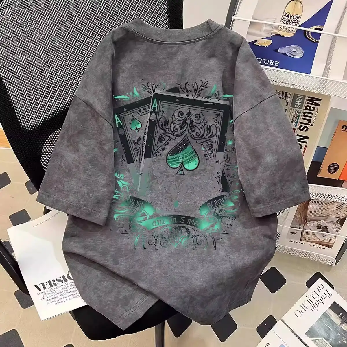 ユニセックスtシャツ-2026春夏-プラスサイズ-ポーカー柄-半袖tシャツ-ルーズタイダイトップス-メンズ＆レディース
