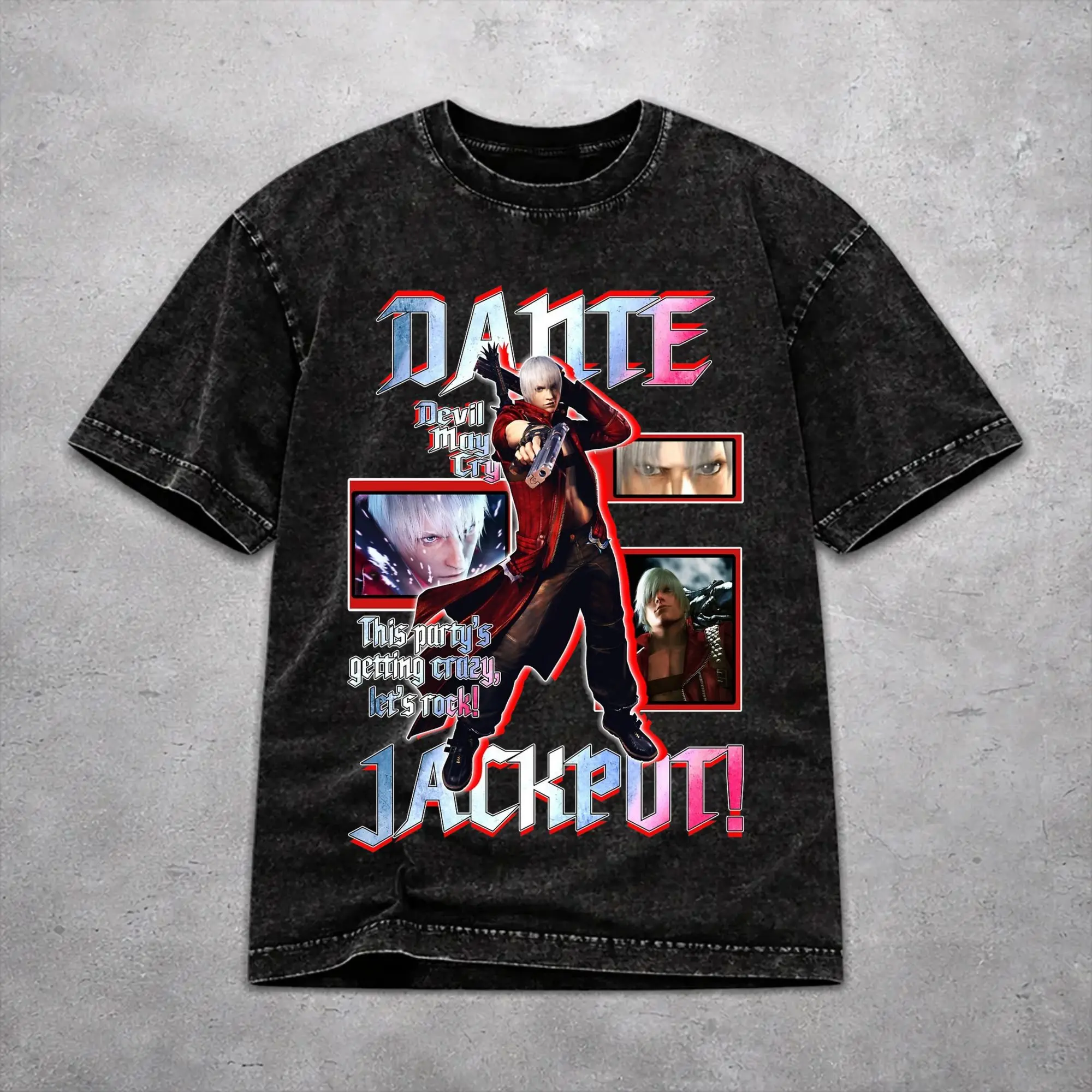 Men Women Vintage Washed T-shirts Devils May-Cry 3 Printed Shirt Accessories High Street  Tees Tops