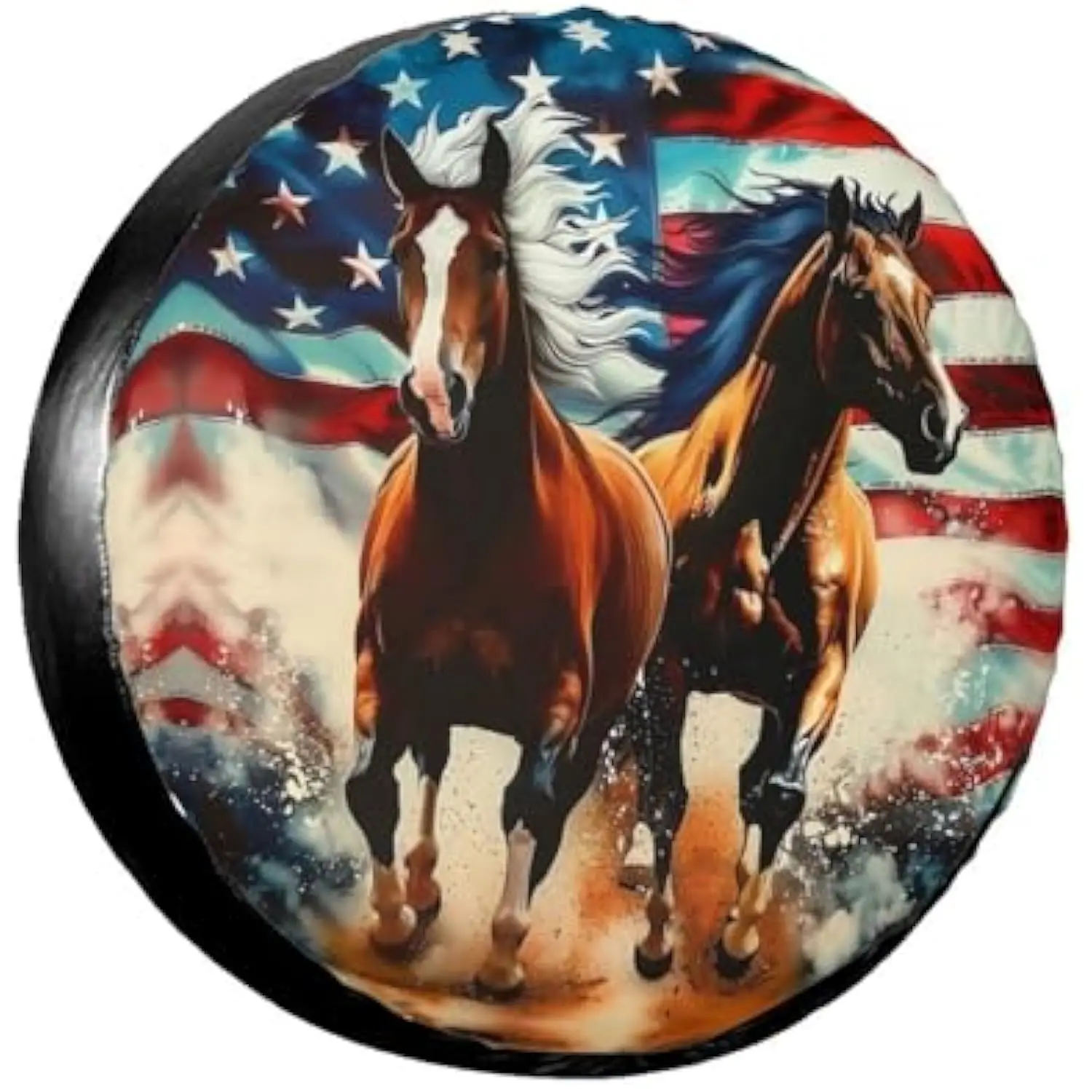 

Чехол для шин с американским флагом Патриотических лошадей для внедорожника, кемпера, автофургона, прицепа, универсальная защита для запасного колеса
