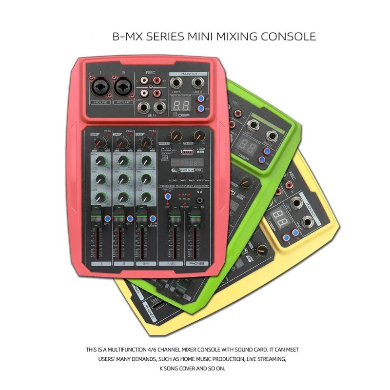 Pro 4 Channels Audio Mixer mini With Sound Card Recording mixing console dj controller PC smartphone mixer Studio BAR