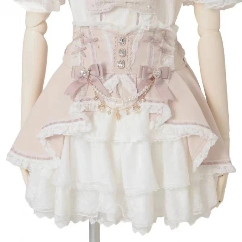 Women Japanese Kawaii Lolita Style Mini Cake Skirt Sweet Elegant Diamond Bow Pearl Chain Slim Skirt Girls Gothic Y2k Short Skirt