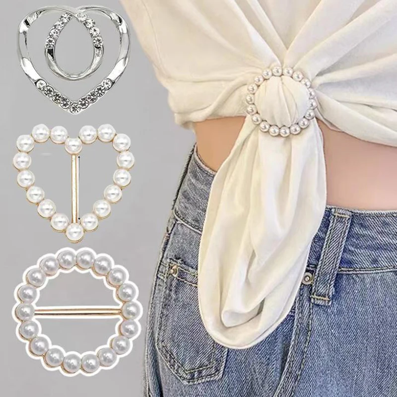 Women Shirt Hem T-shirt Scarf Buckle Geometric Brooch Clothes Corner Knot Button Ring Clothes Decoration Accessories