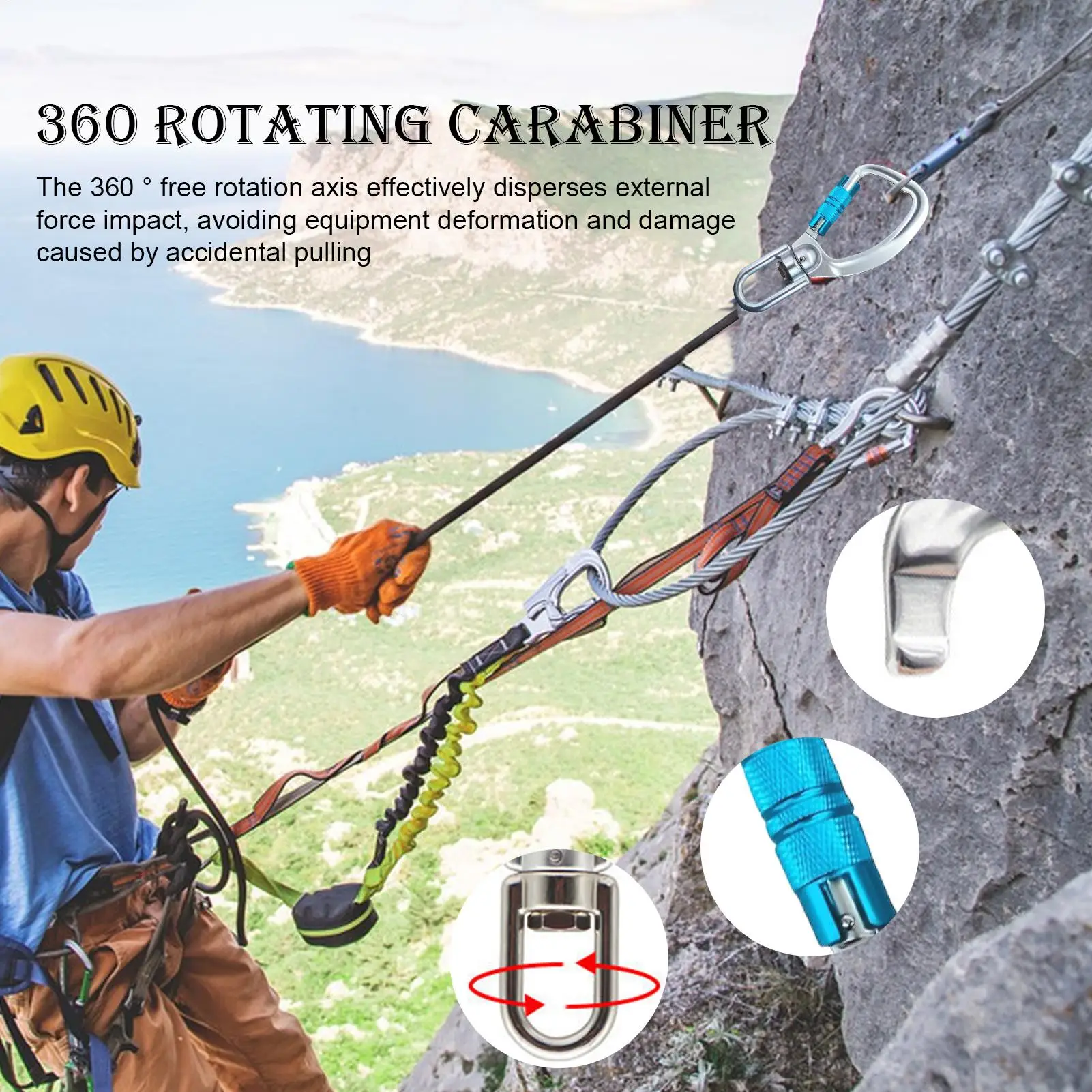 Key Carabiner Aluminum 360 Degree Rotating Aluminum D Ring Shape Carabiner For Picnic Camping Hiking Backpacking Climbing