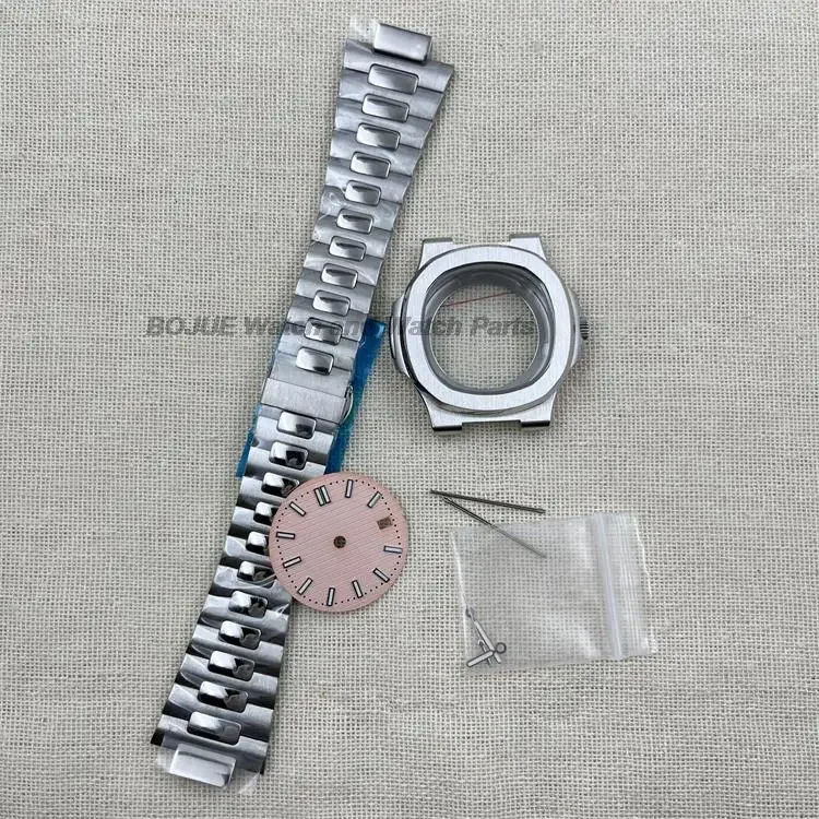 NH35 Case Strap 41mm Watch Accessories Luminous Dial Hands Stainless Steel for Nautilus NH35 NH36 Mechanical Movement MOD Parts