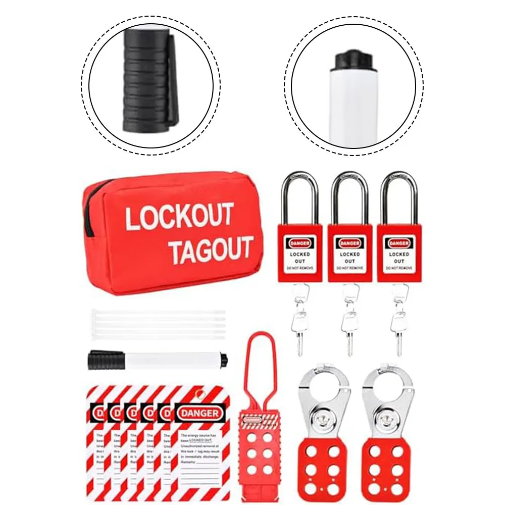 Steel Locking Hasps Lockout Tagout Kit Portable Storage Bag Nylon Cable Ties Marker Pen Included As Shown In The Picture