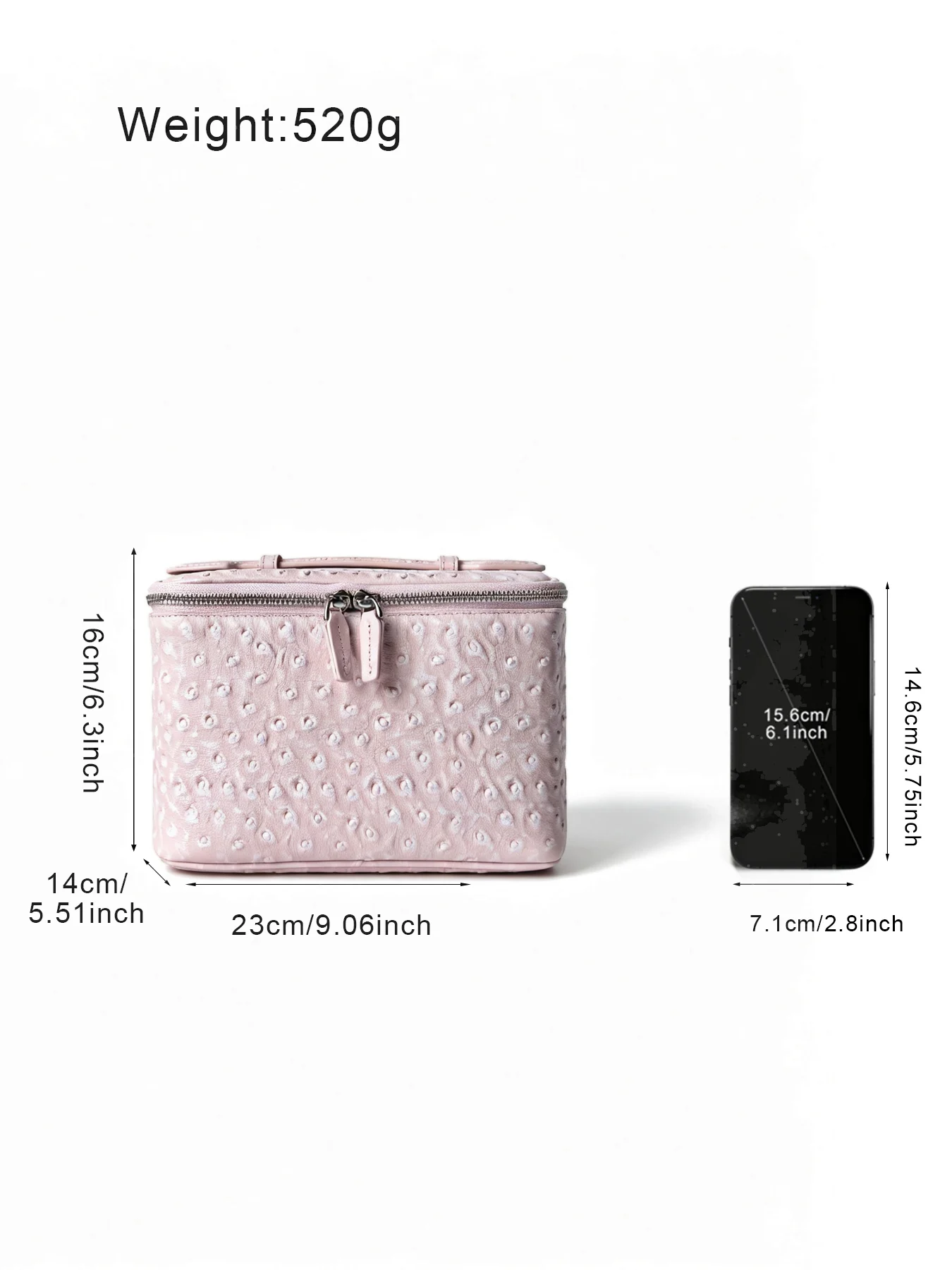 Neue Kosmetiktasche aus Straußenleder, tragbarer Reise-Kosmetik-Organizer, schneeweiß, für Damen, Handtasche, Toilettenartikel-Etui, Kosmetikbeutel – Detail 5