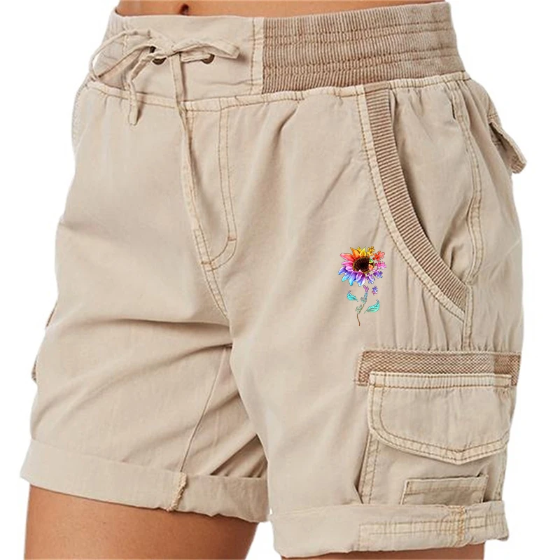 

Летние женские повседневные шорты с эластичной талией, хлопковые пляжные шорты-карго с карманами, шорты для офиса, женские повседневные свободные шорты