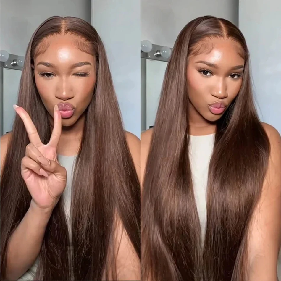 Chocolate Brown Colored 13x4 13x6 Lace Front Human Hair Wigs Brazilian Straight Human Hair Wigs HD Transparent Lace Frontal Wigs