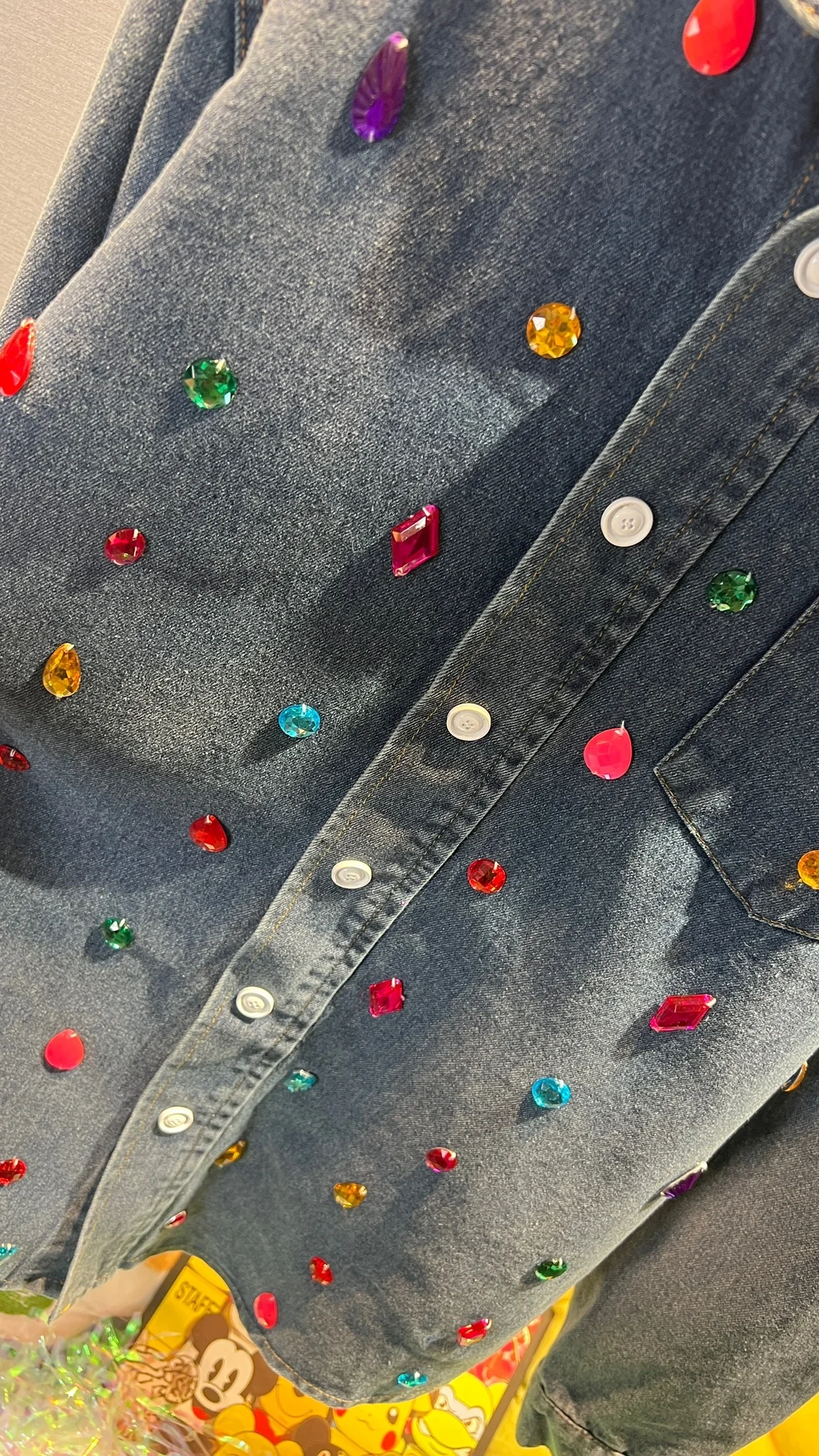 Prachtige Strass Los Denim Shirt Dames Lente Herfst 2023 Nieuwe Alle Bijpassende Lange Mouw Blouse Single-Breasted Tops