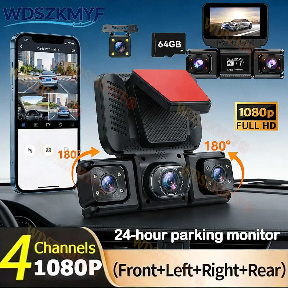 New Quad Lens Car Camera WIFI 1080P FHD dashcam 360° Coverage Car DVR 24H Parking Monitor G-Sensor Car Security Accessory