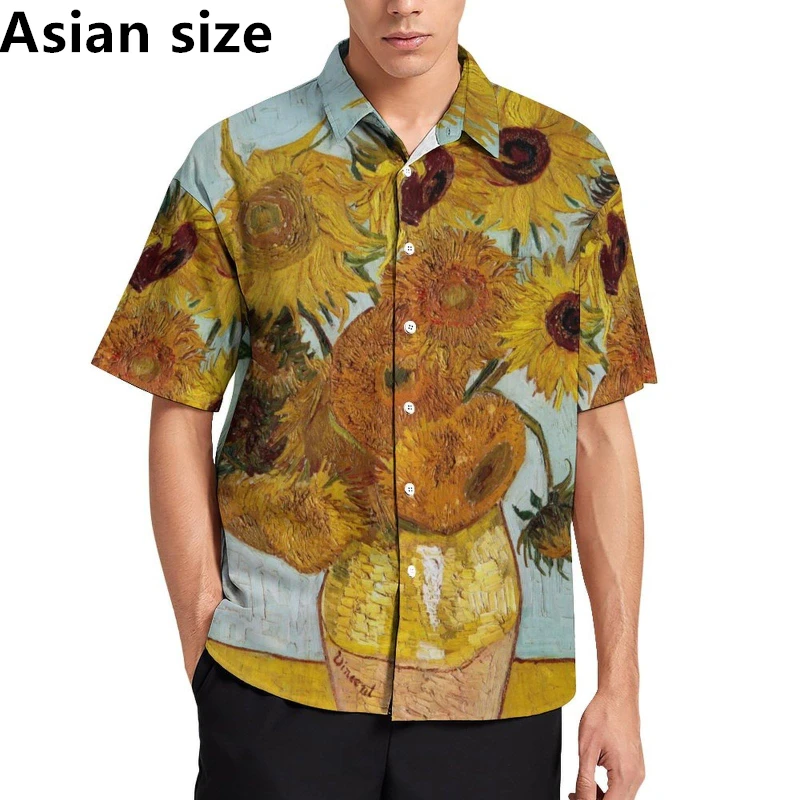 Retro Mens Shirts Casual Van Gogh Art 3D Print Short Sleeve Shirts Summer Casual Buttons Down Vacation Beach Shirt Dropshipping