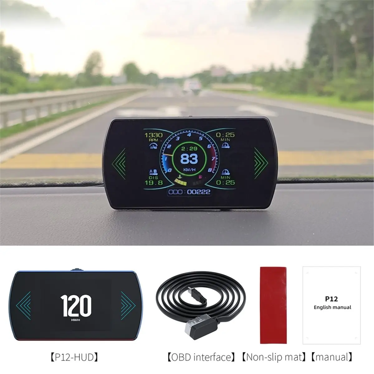Punctual- OBD2 Gauge Display,Heads Up Display for Cars, Heads Up Display,OBD2+GPS Digital Speedometer Suitable for All Car