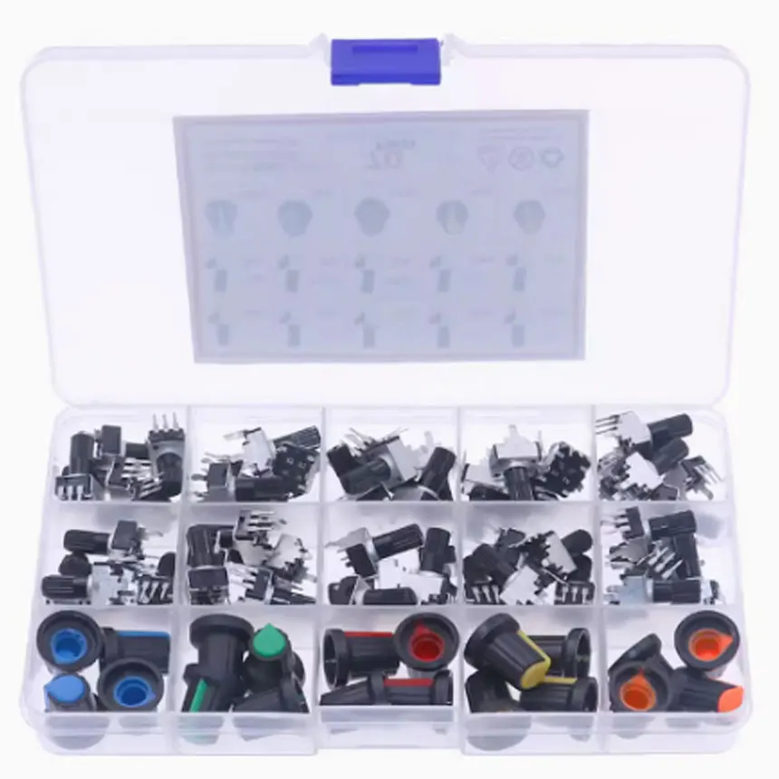 

10 types of 50 RV09 potentiometers vertical 3-pin with knob 1K2K5K10K20K50K100K500K1M kits
