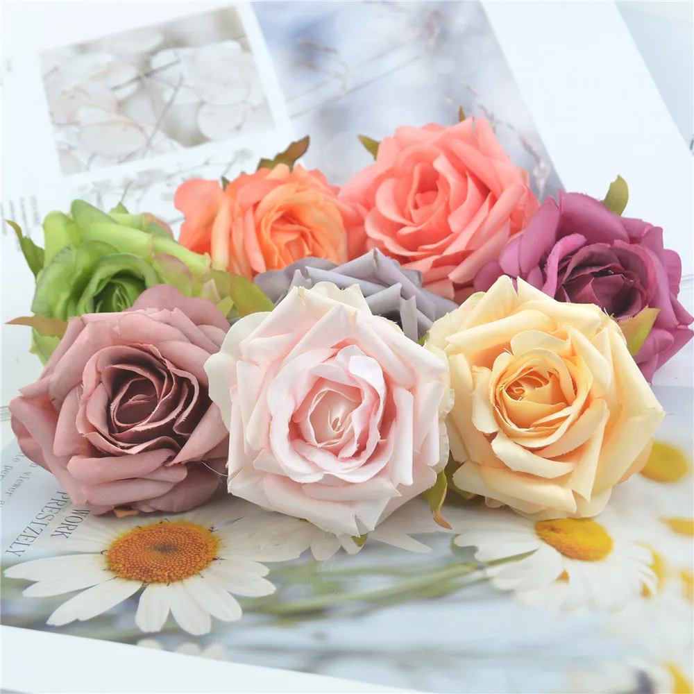 30Pcs 7cm Artificial Flowers Silk Rose Flower Head for DIY Wedding Bouquets garden Home Party decoration Fake Flower