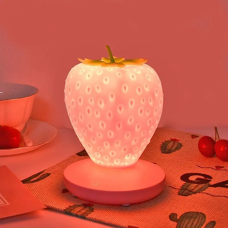 

Cute Strawberry Nightlight Bedroom Charging Bedhead Atmosphere Desk Lamp Children's Sleep Eye Protection Desk Lamp