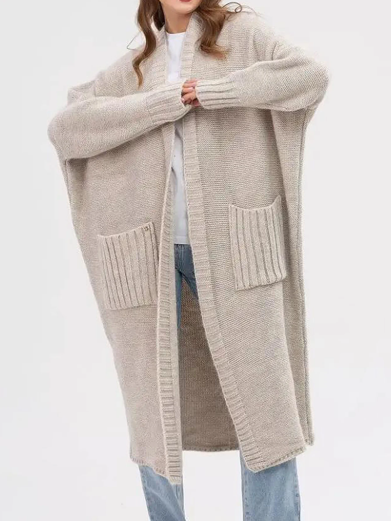 سترات نسائية بأكمام طويلة مفتوحة من الأمام سترات طويلة غير رسمية للخريف والشتاء موضة يومية جديدة أنيقة عادية