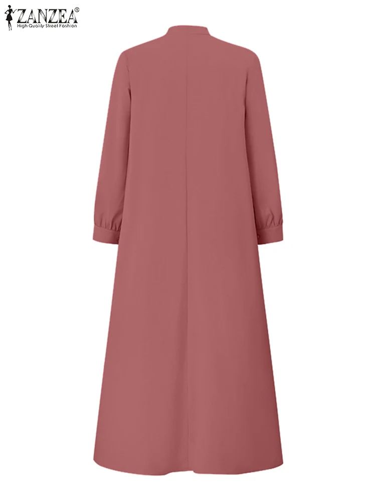 2024 Zanzea Mode Frauen Langarm Muslim Dubai Truthahn Sommerkleid Herbst lässig lose islamische Kleidung Vintage Aabya Maxi kleid