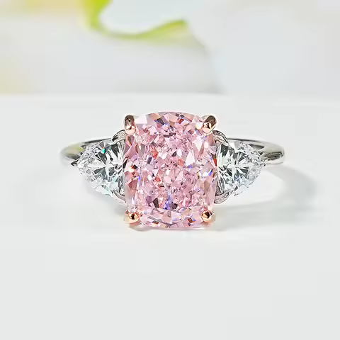 Luxury pink diamond Radian ice cut 925 silver ring set with high carbon diamond temperament versatile ice cut