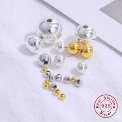 S925 Sterling Silver Multi Size Round Spacer Beads Handmade Charm Ball Beads DIY Bracelets Jewelry Making Findings SZ1