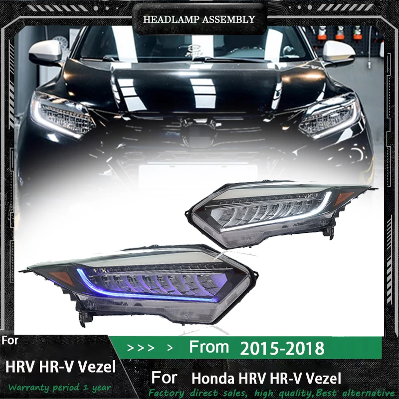 

Автомобильные фары для Honda HRV HR-V Vezel 2015-2018, светодиодные фары DRL, указатель поворота, светодиодный проектор, автоаксессуары
