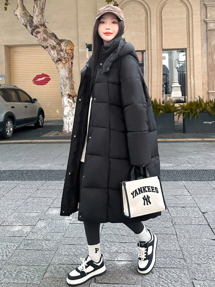 

Zjaiss Winter Warm Over-the-Knee Parkas Women's Mid-Length Cotton Jacket New Loose Versatile Coat Thickened Hooded Trendy Tops