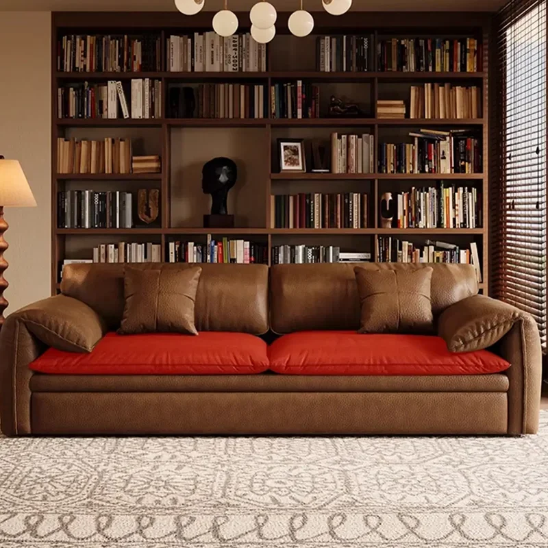 Professional Living Room Sofa Bed Brown Faux Leather Italian Modern Sleeper Double Couch Modern Modern Sex Commercial Furniture view 6