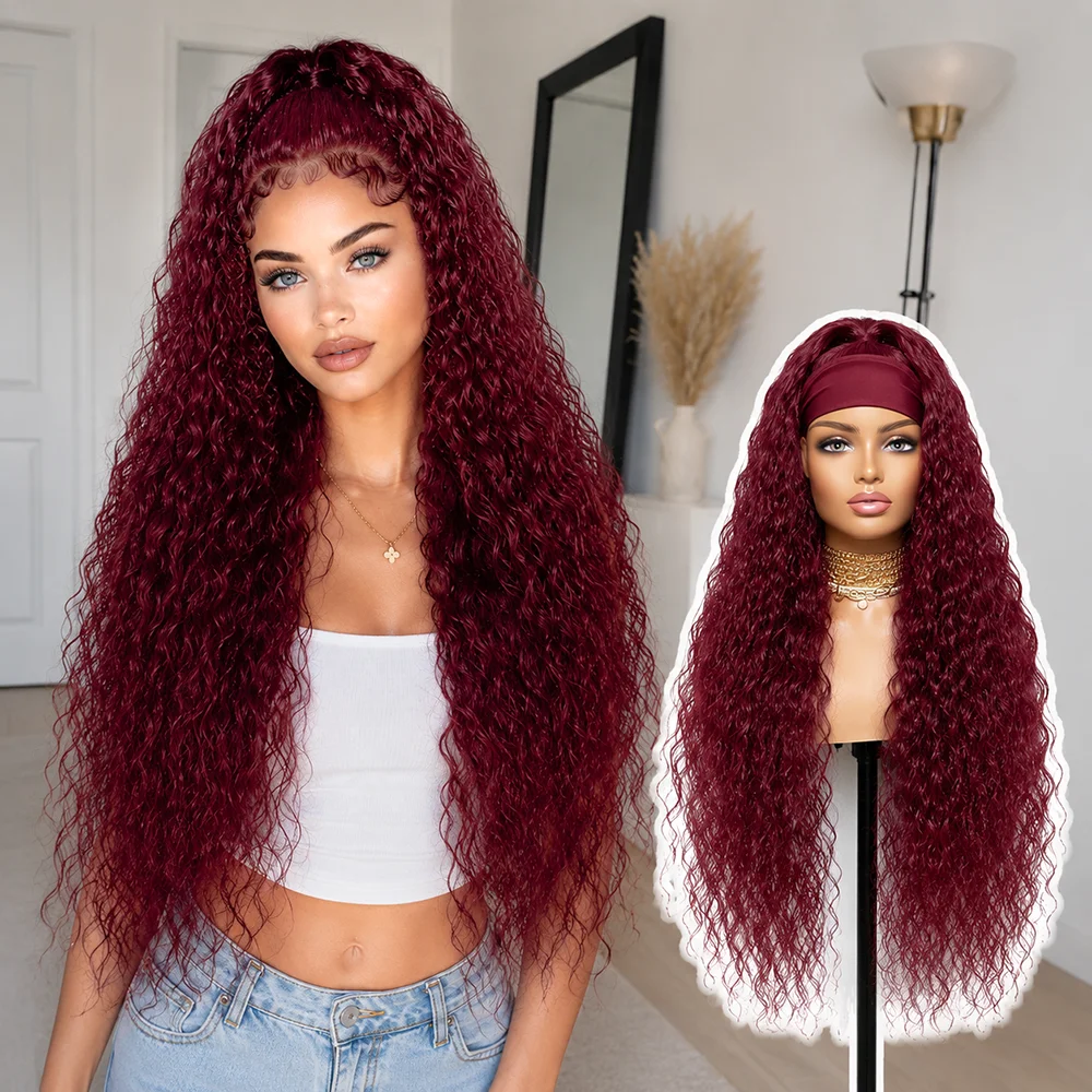 

99J Burgundy 13x4 Lace Frontal Deep Wave Wig Human Hair 13x6 HD Lace Front Wigs Red Wine Water Curly Wigs With Baby Hair