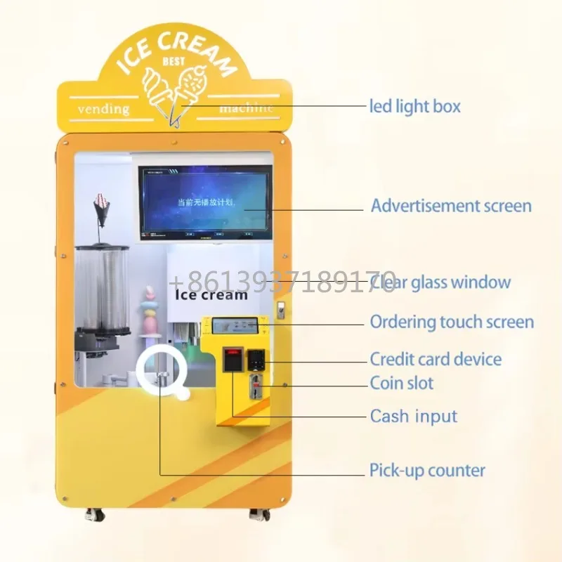 Hot Selling Modern Commercial Intelligent Automatic Ice Cream Vending Machine Fully Automatic Hard Ice Cream Vending Machine