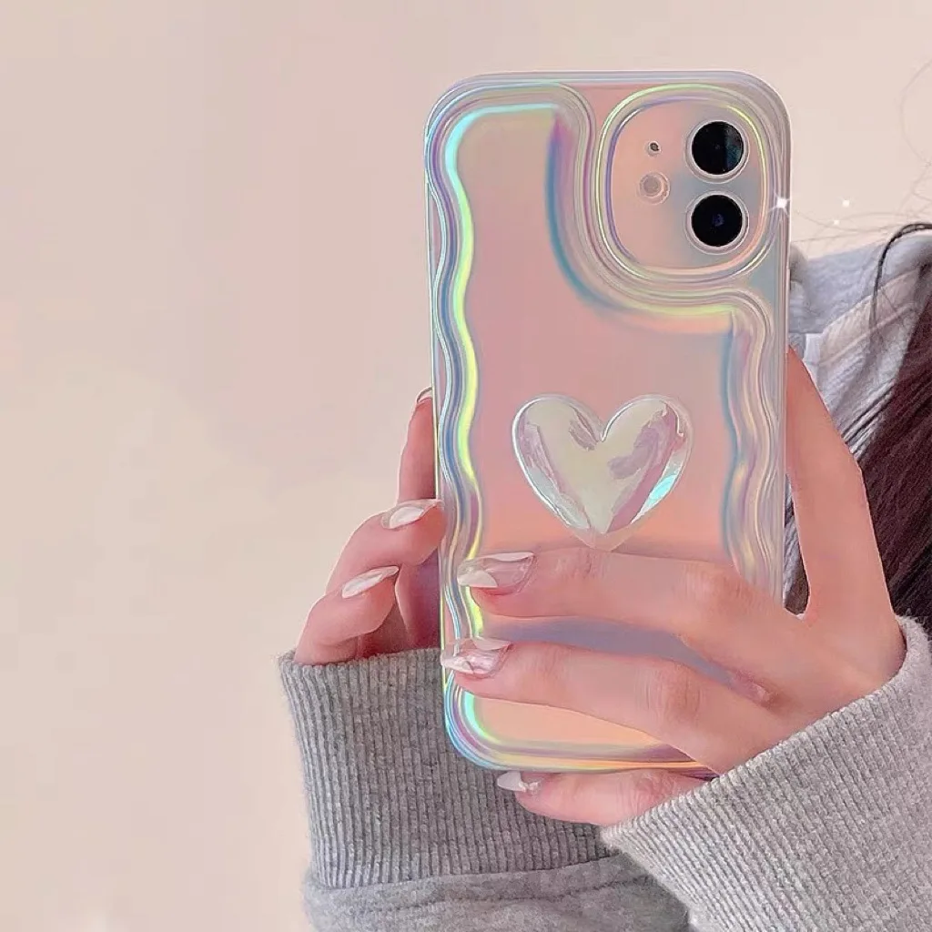 Laser wave air cushion 3D three-dimensional love Phone Case For iphone 14 13 12 11 Pro Max X XR XSMAX  silica gel  new products