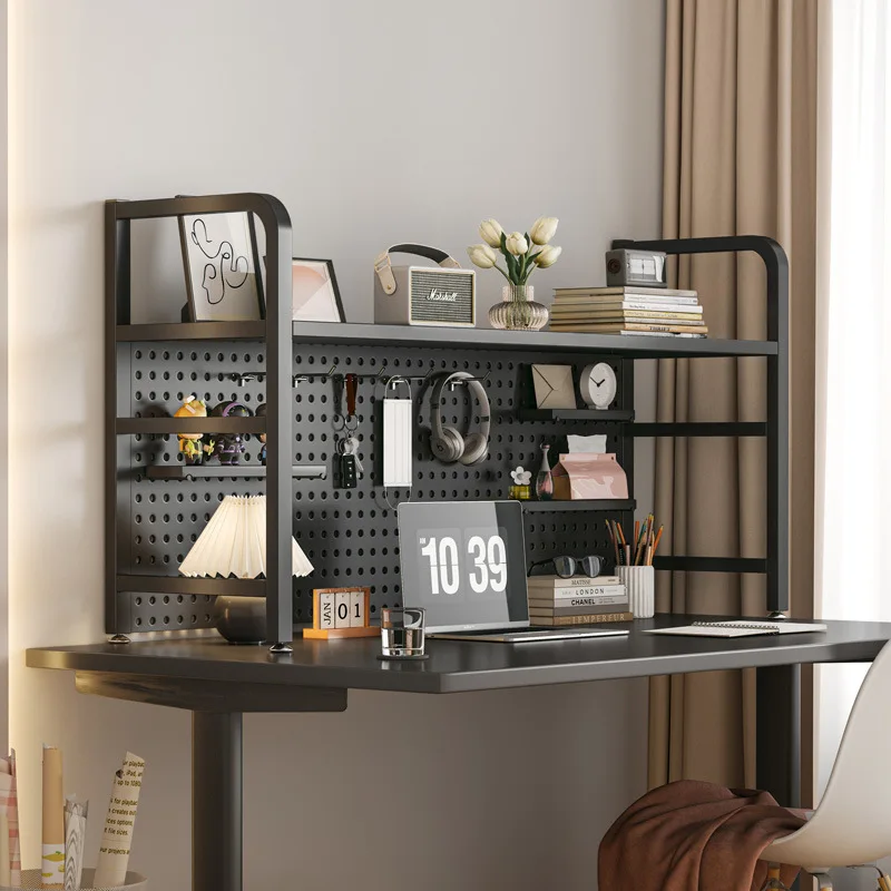 Bookshelf Table Hole Board Wrought Iron Desktop Shelving Dormitory Tiered Storage Rack Student Bookcase Computer Wire-wrap Board