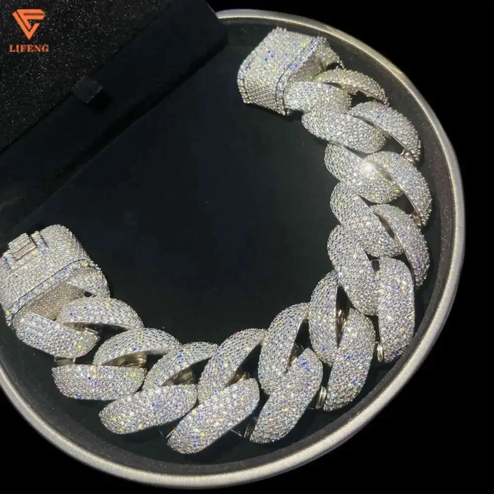 

Lifeng Jewelry Fully Diamond Big Size Cuban Link Chain Ice Men Hiphop Vvs Moissanite Cuban Chain Bracelet