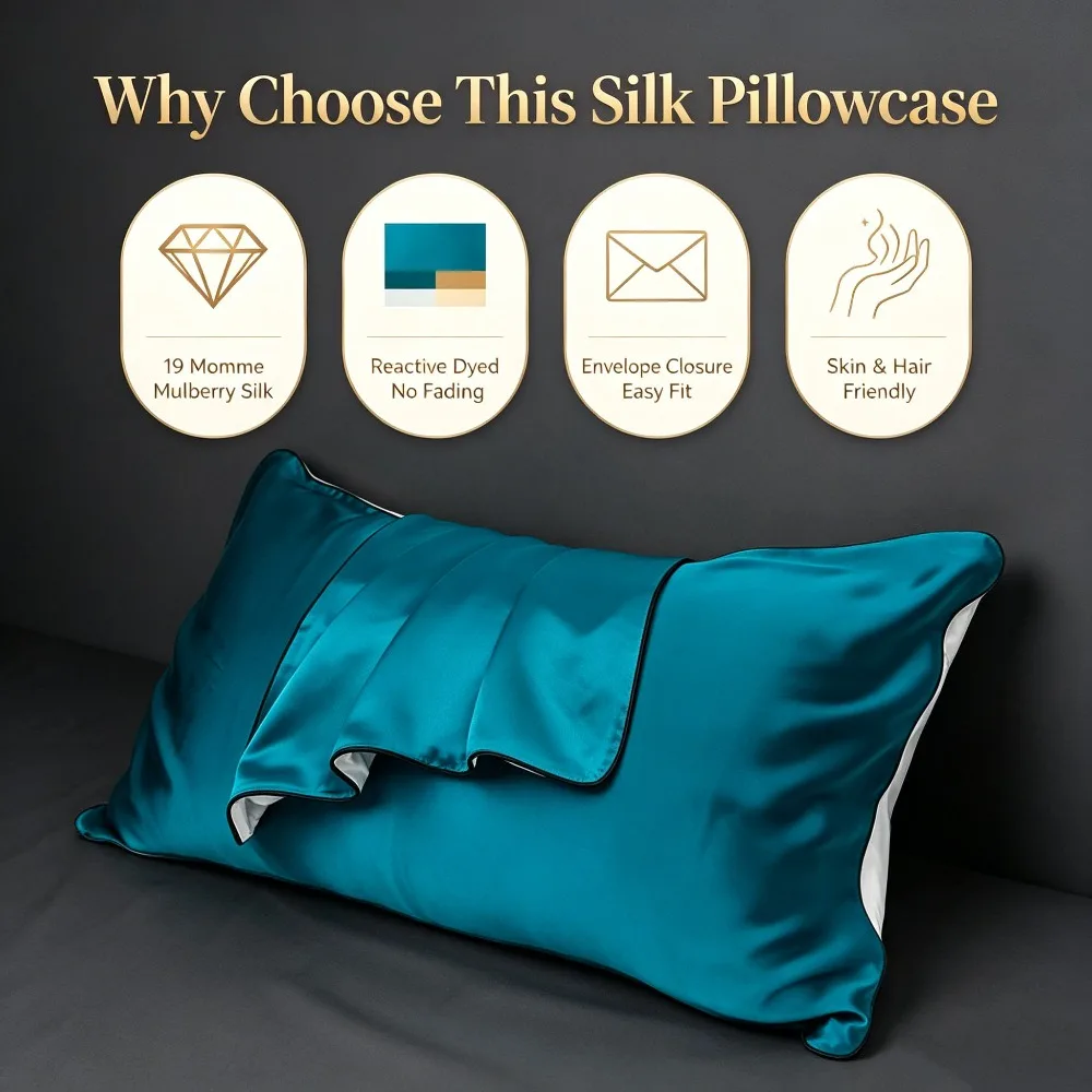 Single-Sided Mulberry Silk Pillowcase 19 Momme Silk Front Polyester Back Envelope Closure Silk Pillow Cover for Hair Skin Soft