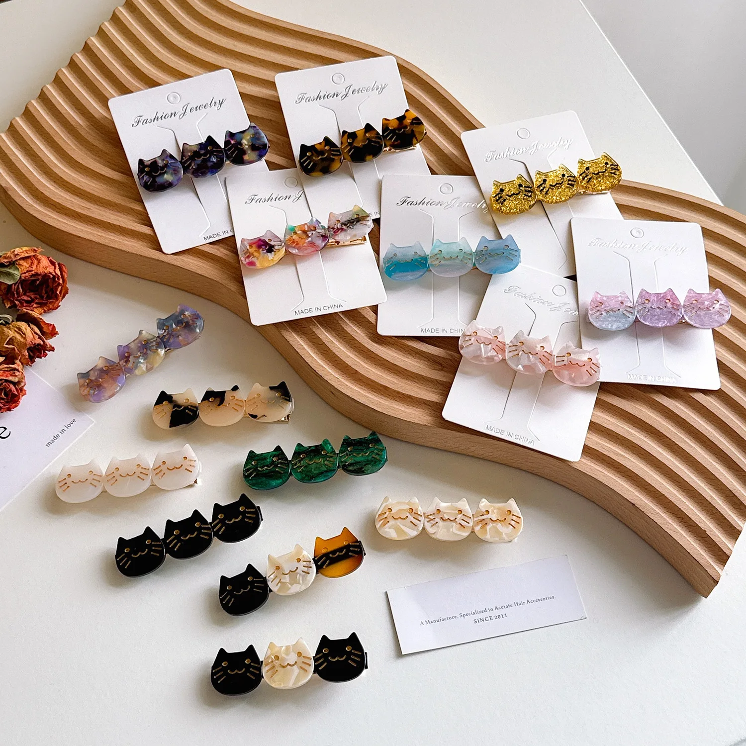 French Style Acetate Cat Side Hair Clips for Women & Teen Girls, Leopard Print Sweet BB Bangs Barrettes & Bobby Pins, Stackable Minimalist Delicate Hair Accessory for Daily Wear, School, Dates, Parties & Holiday Gifting