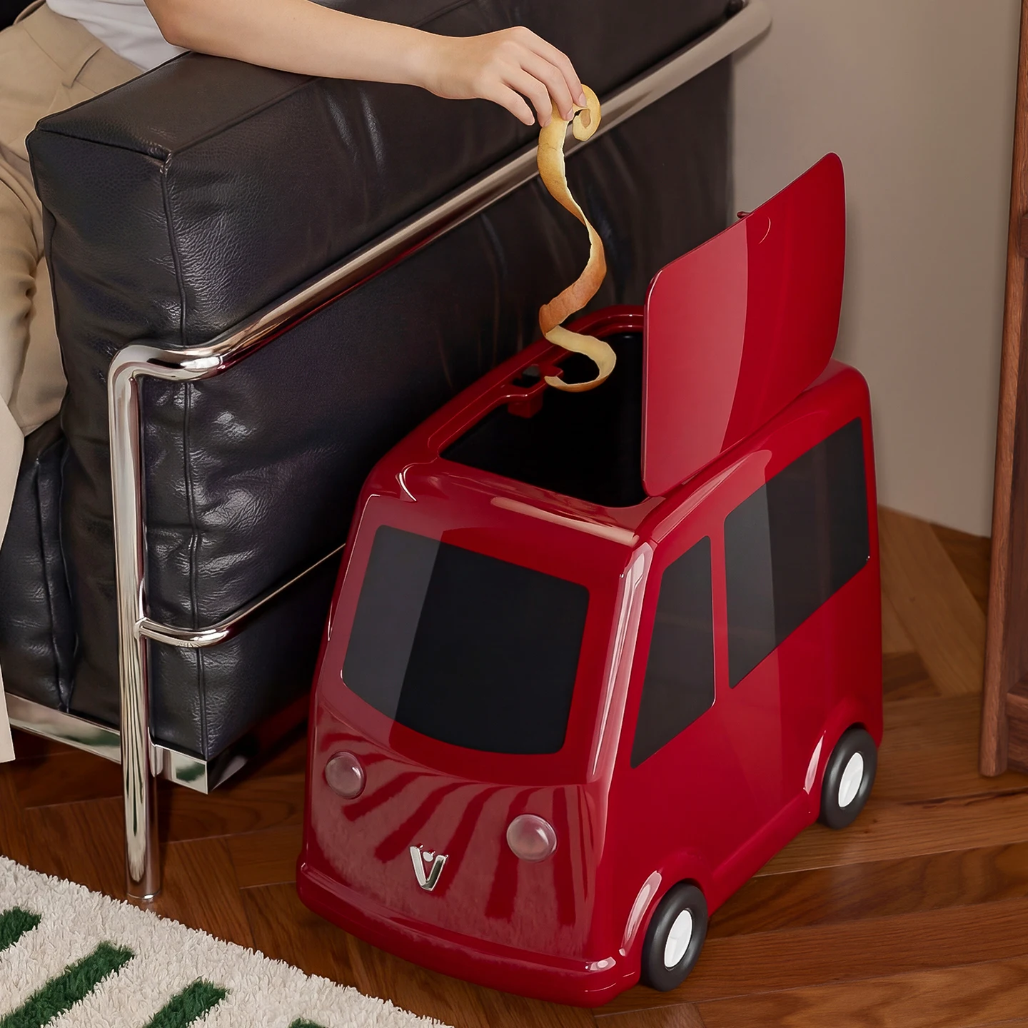 High appearance level bus trash can for household with wheels narrow gap living room bedroom waste basket