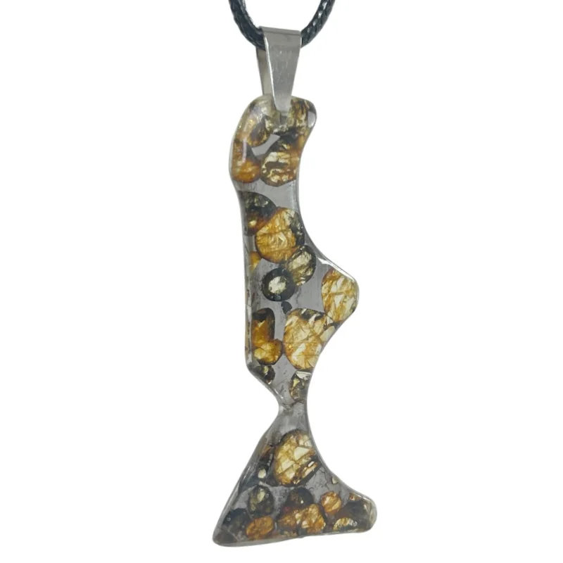 Seymchan Pallasite Meteorite Abstract Irregular Pendant Natural Olivine Crystal Cosmic Necklace Jewelry QB329