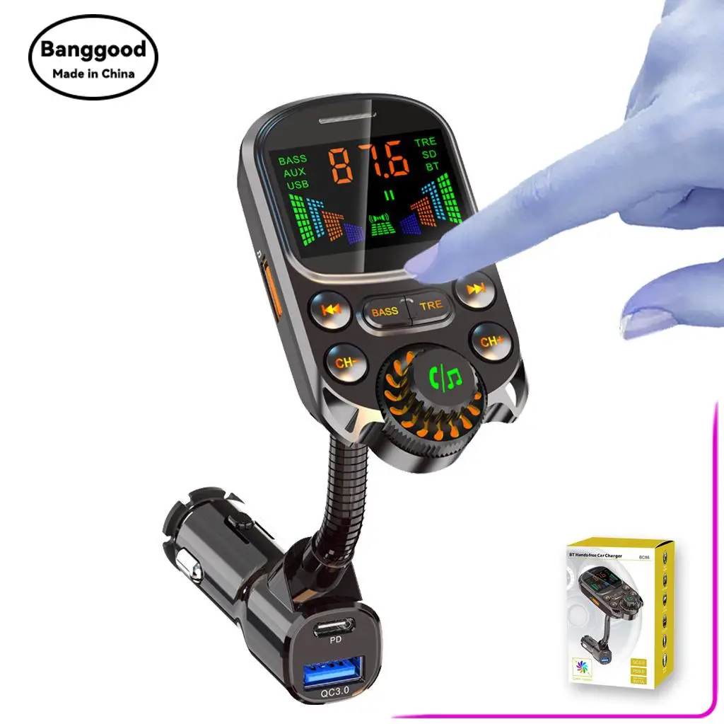 BC86 Car Bluetooth MP3 Player with Rod Card U Disk Charger FM Transmitter Support High and Bass Adjustment