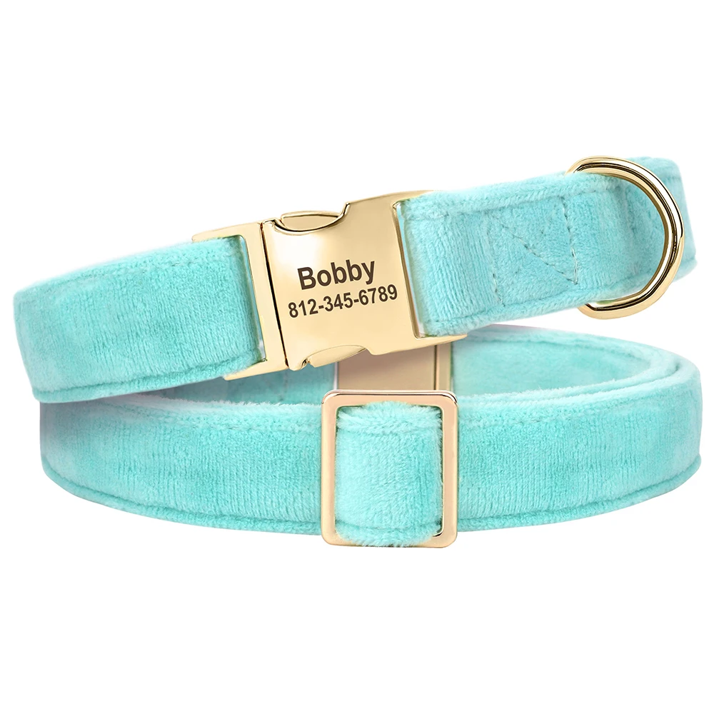 Custom Dog Collar Soft Velvet Dogs Collars Free Engrave Pet Name Buckle ID Necklace Adjutable For Small Medium Large Dogs Pug