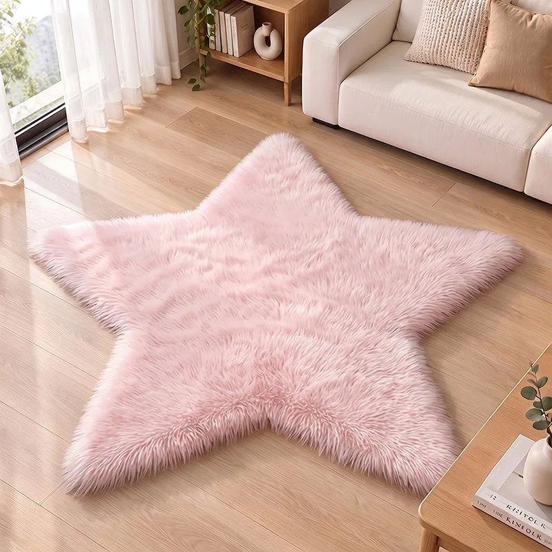 Soft Plush Star Area Rug Thick Non‑Slip Irregular Floor Mat Fluffy Star Shape Carpet for Bedroom Living Room Home Decor