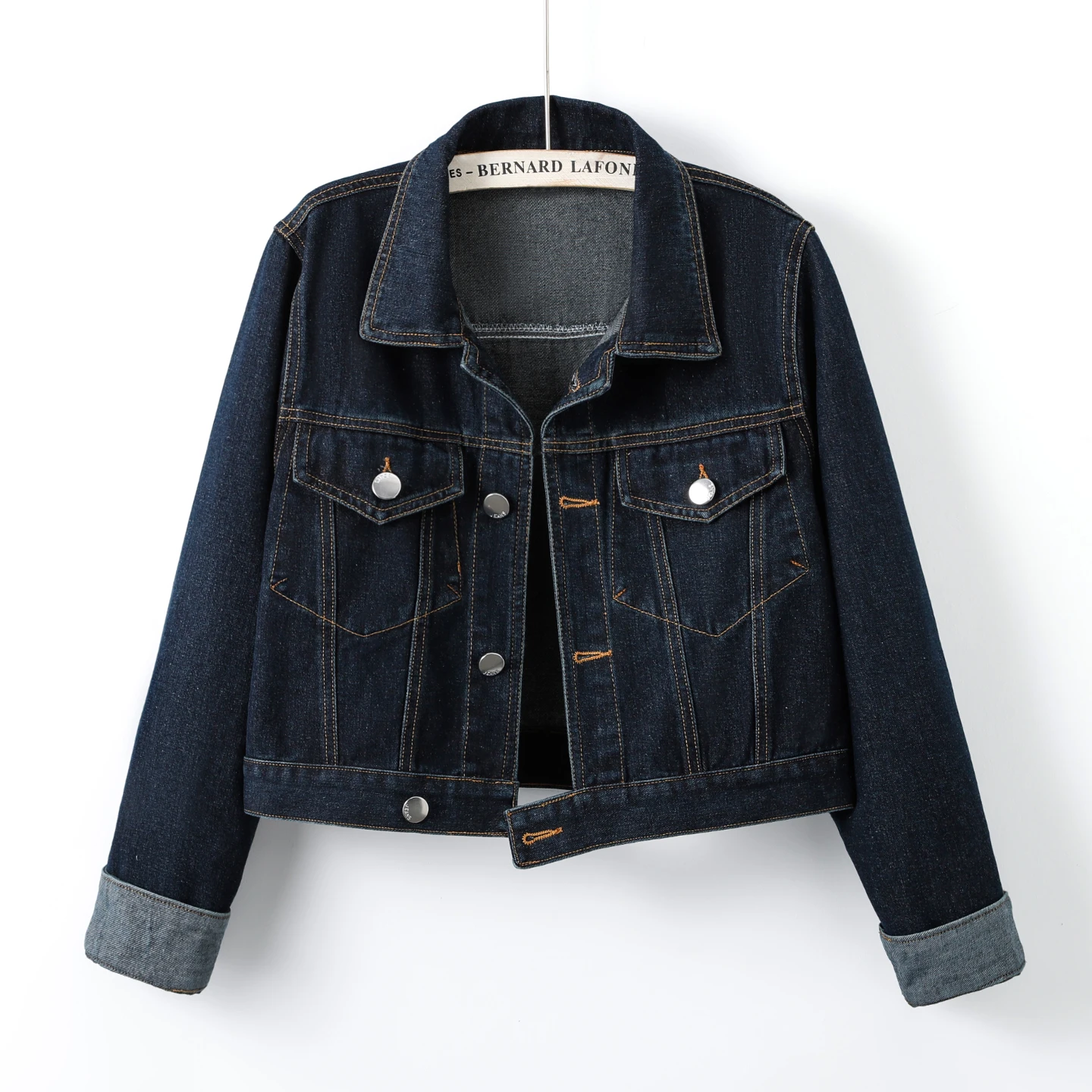 

Retro Dark Blue Women Denim Jackets Outerwear 2025 New Autumn Sinle Breasted Long Sleeved Casual Versatile Slim Short Jean Coat