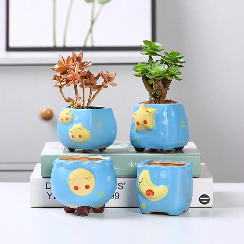 Creative Cartoon Succulent Plant Pot Flower Pot Breathable Vase with A Hole Household Office Table Mini Decorate