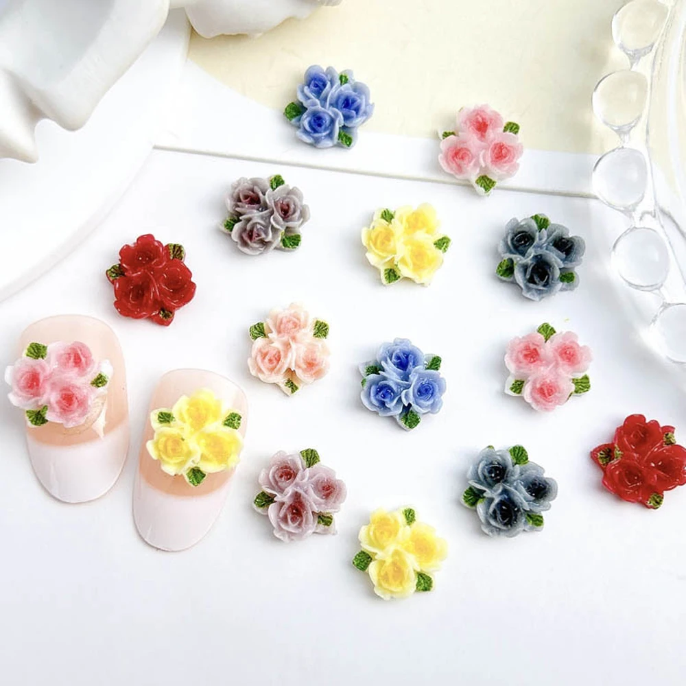 30 Stuks Kleurrijke Bloem Nagel Bedels Voor Acryl Nagels 3d Triple Rose Bloemen Nagel Decorati Flatback Hars Camellia Rose Nagel Charme