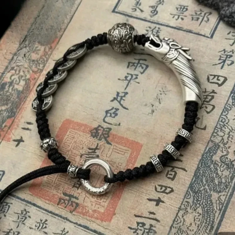 Taoism LUCKY DRAGON ancient coin Bringing wealth Bracelet The Best Gift for Boyfriends Motorcycle bracelet Fashion Accessories