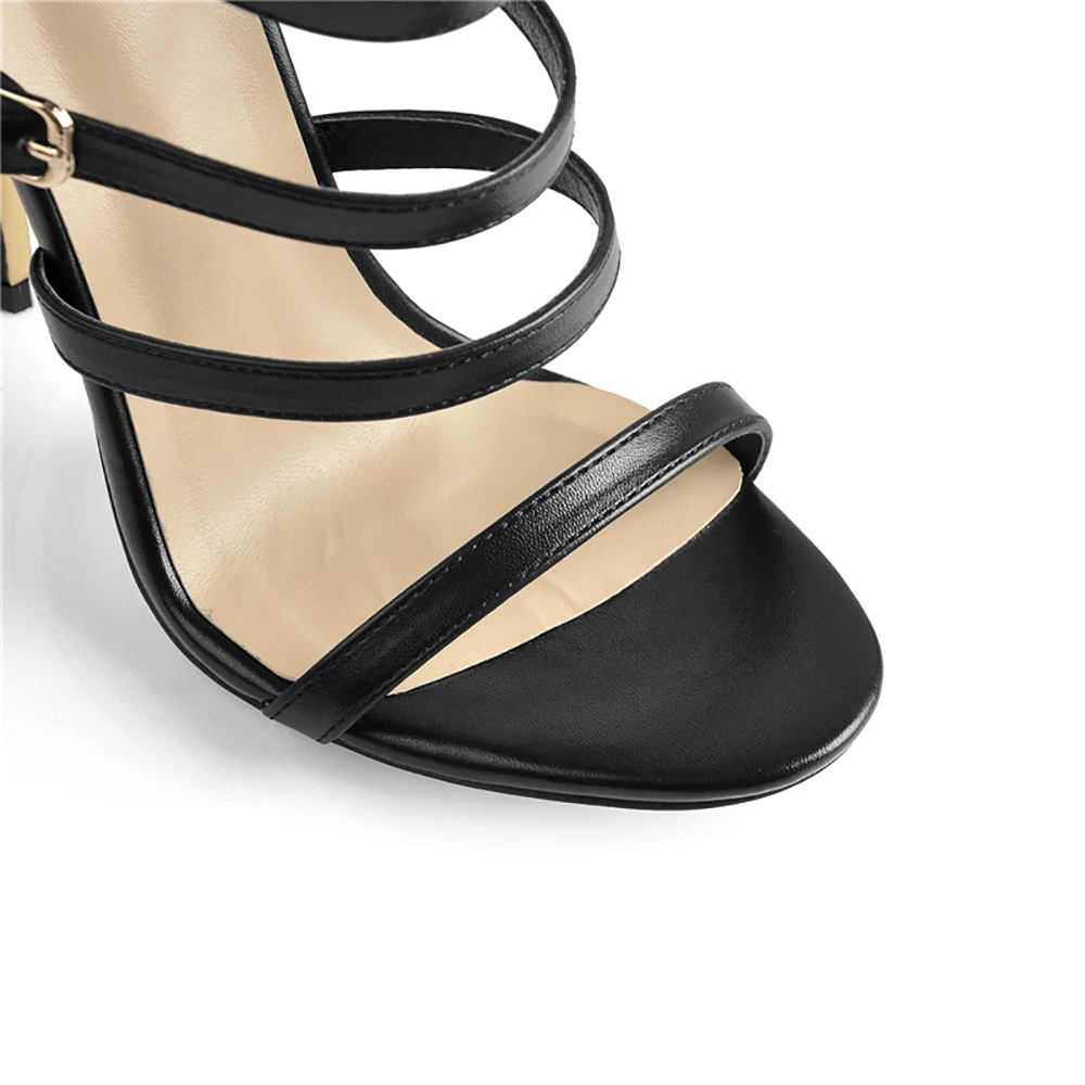 Women Black Strappy High Heel Sandals Open Toe Back Zipper Stiletto Party Shoes Custom Color