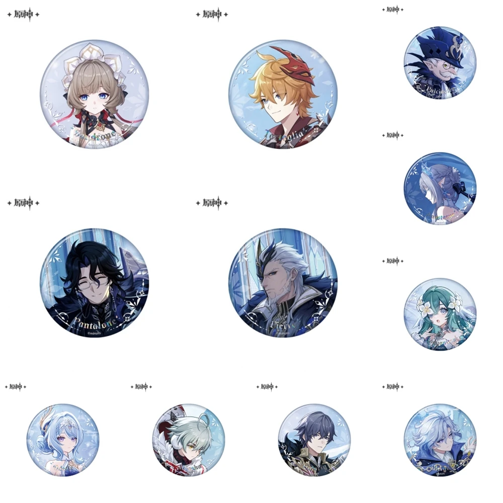 58mm Game ‌Genshin Impact‌ The Snow-Covered Land Without a God's Love Cosplay COSTUME Badge Pin SPTE Tinplate Brooch﻿ Prop Gift